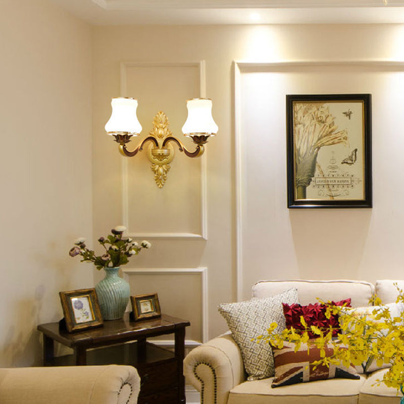 2-Lights Geometric Wall Sconce Modern Simple Style Glass Wall Lighting in Gold