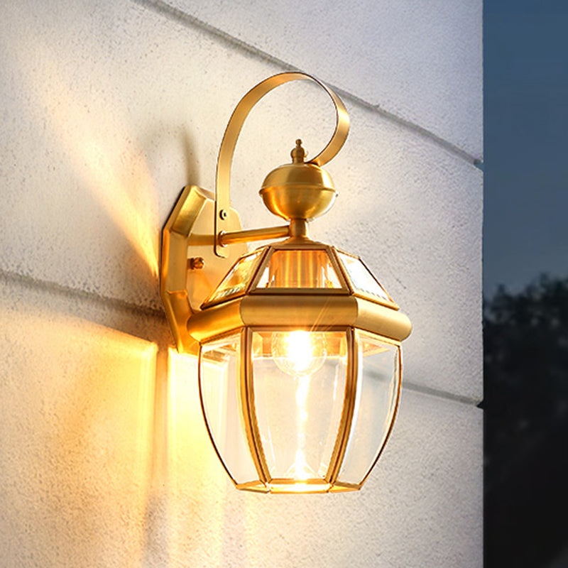 Modern Simple Style Geometric Shade Wall Sconce Metal and Glass 1 Light Sconces in Gold Finish