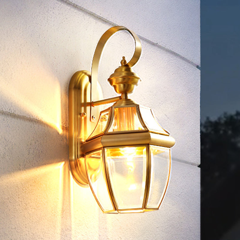 Modern Simple Style Geometric Shade Wall Sconce Metal and Glass 1 Light Sconces in Gold Finish