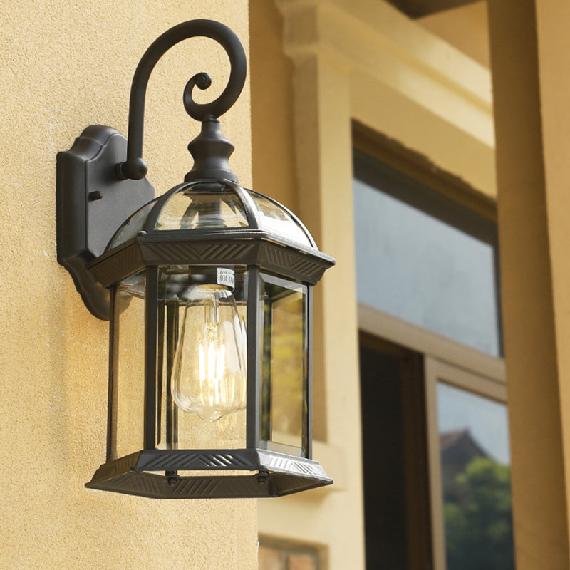 1-Light Rectangular Wall Sconce Modern Simple Style Glass Wall Lighting in Black