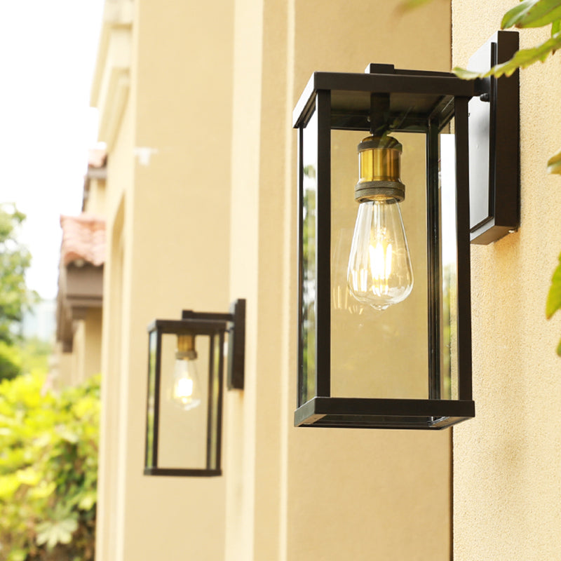 1-Light Rectangular Wall Sconce Modern Simple Style Glass Wall Lighting in Black