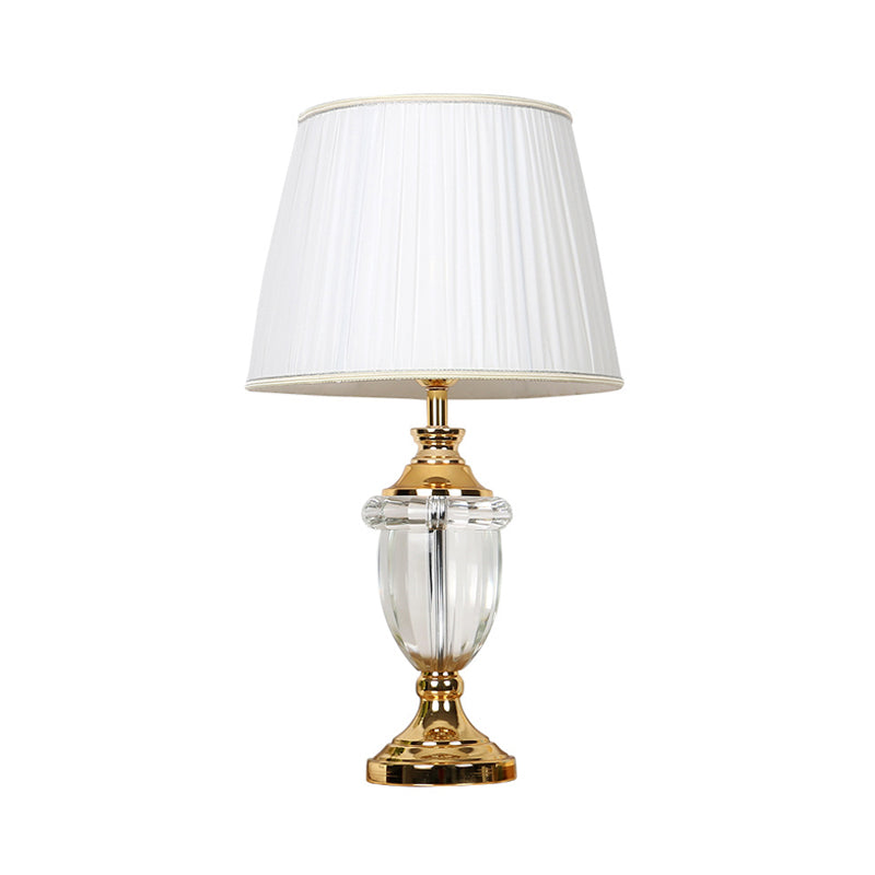 Abat-jour plissé pour chambre à coucher, lampe de Table rurale élégante à ampoule unique, lampe de chevet blanche avec décoration en cristal clair