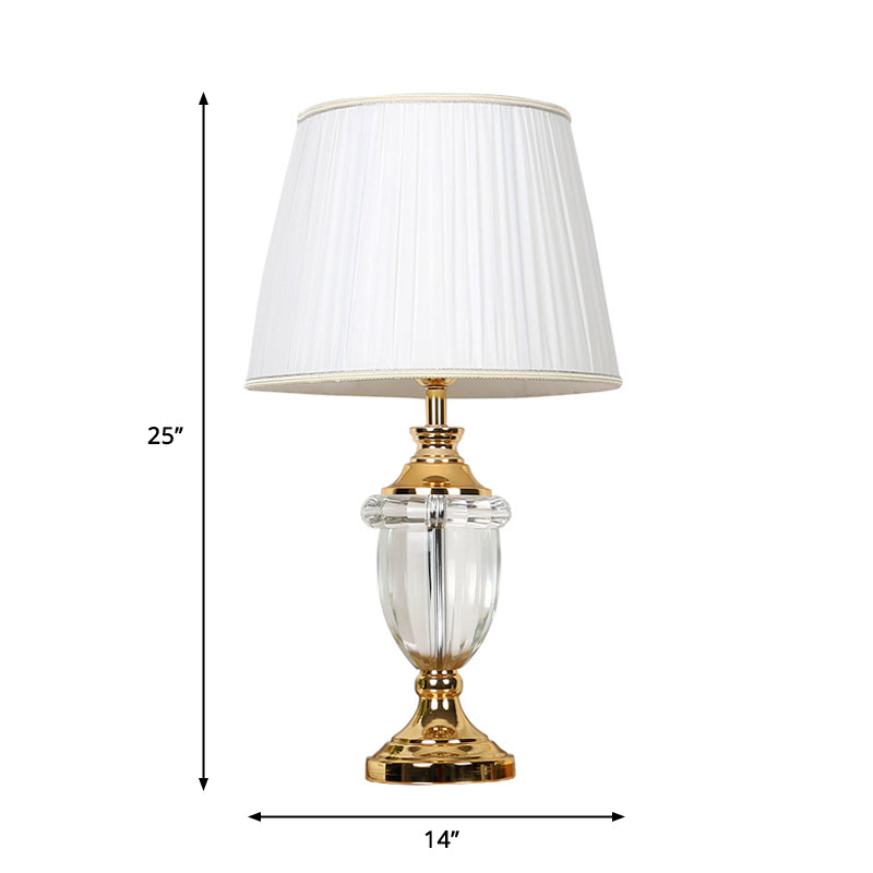 Abat-jour plissé pour chambre à coucher, lampe de Table rurale élégante à ampoule unique, lampe de chevet blanche avec décoration en cristal clair