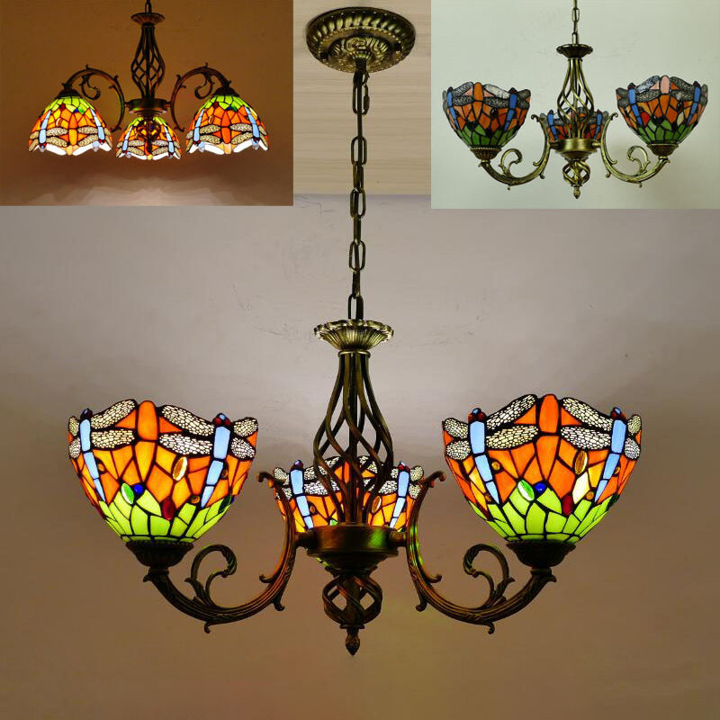 Tiffany Creative Sputnik Pendant Light Wrought Iron Hanging Lamp with Colorful Glass Shade