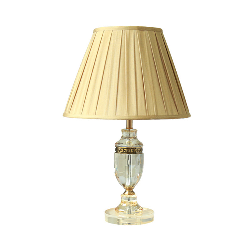 Stoff Beige Tischlampe gesammelte Empire Shade Einer Glühbirne Land Nachtlicht mit Kristallbasis