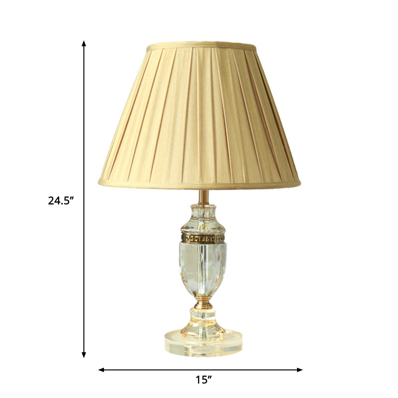 Stoff Beige Tischlampe gesammelte Empire Shade Einer Glühbirne Land Nachtlicht mit Kristallbasis