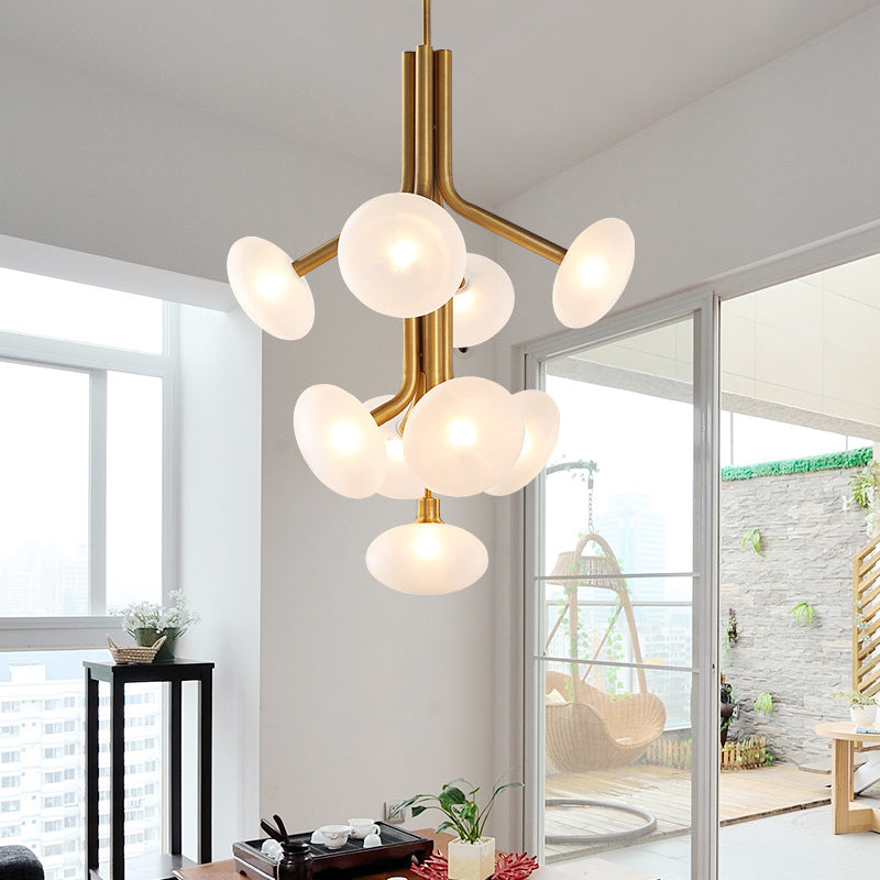 Round Pendant Chandelier Modern Frosted Glass 9 Heads Ceiling Suspension Lamp in Gold