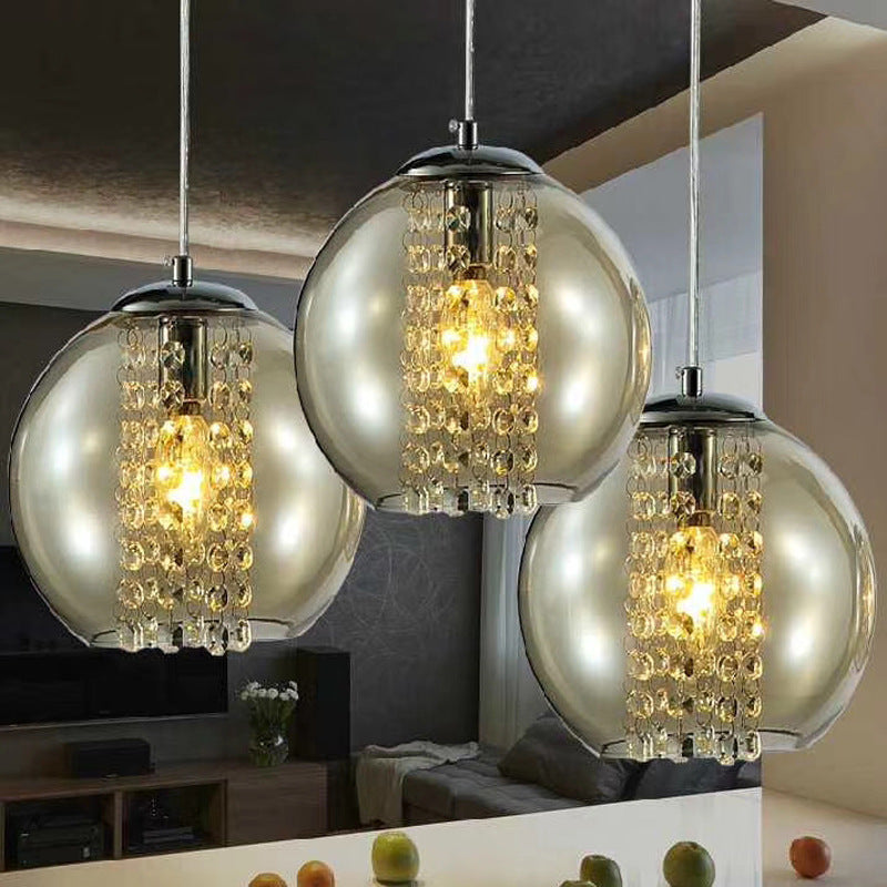 Dîner sphérique Lampe suspendue Verre fumée 1 lumière pendante moderne avec décor en cristal