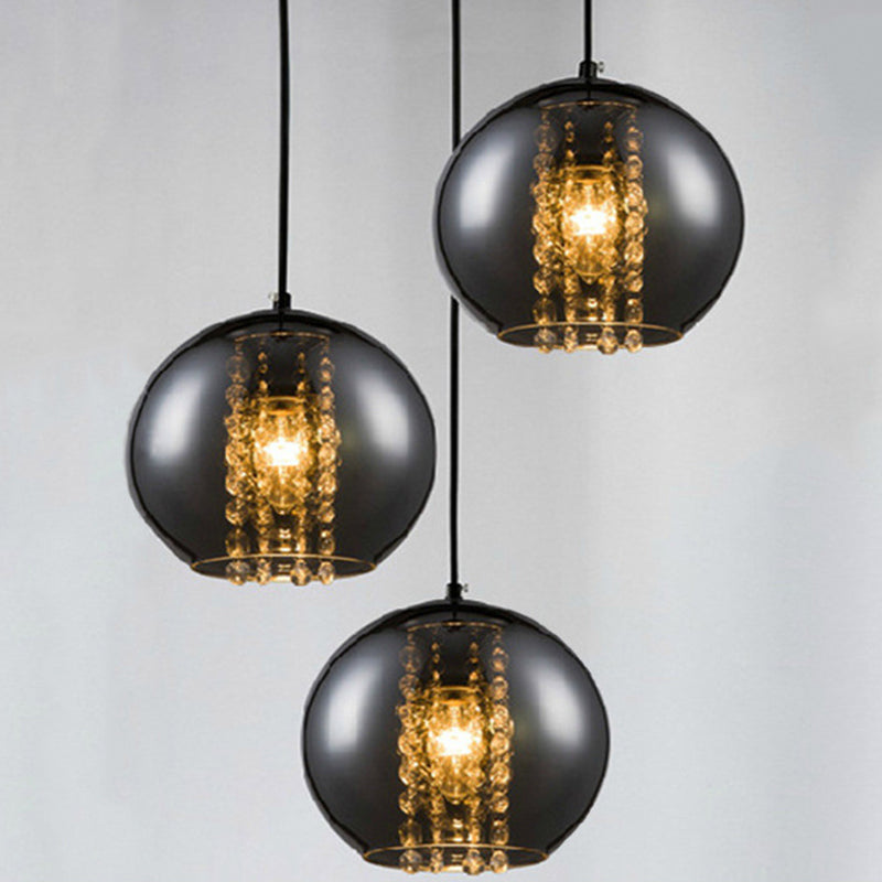 Dîner sphérique Lampe suspendue Verre fumée 1 lumière pendante moderne avec décor en cristal