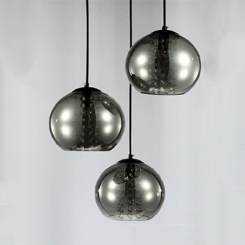 Dîner sphérique Lampe suspendue Verre fumée 1 lumière pendante moderne avec décor en cristal