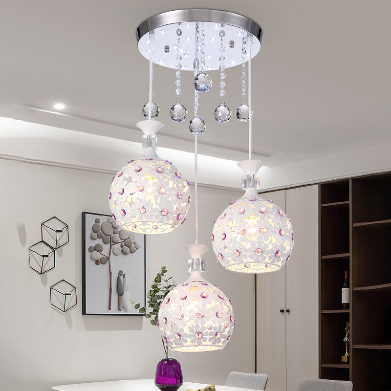 Cluster sphère pendentif léger nordique cristal 3 bulb lempe suspension du plafond