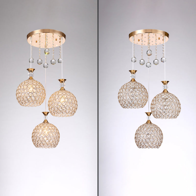 Cluster sphère pendentif léger nordique cristal 3 bulb lempe suspension du plafond