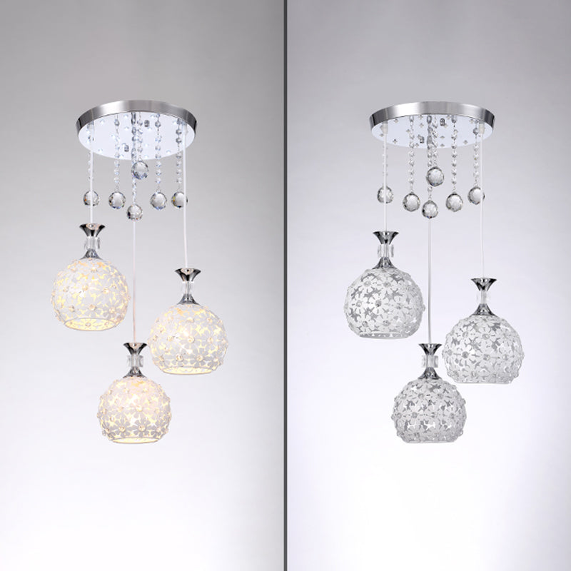 Cluster sphère pendentif léger nordique cristal 3 bulb lempe suspension du plafond