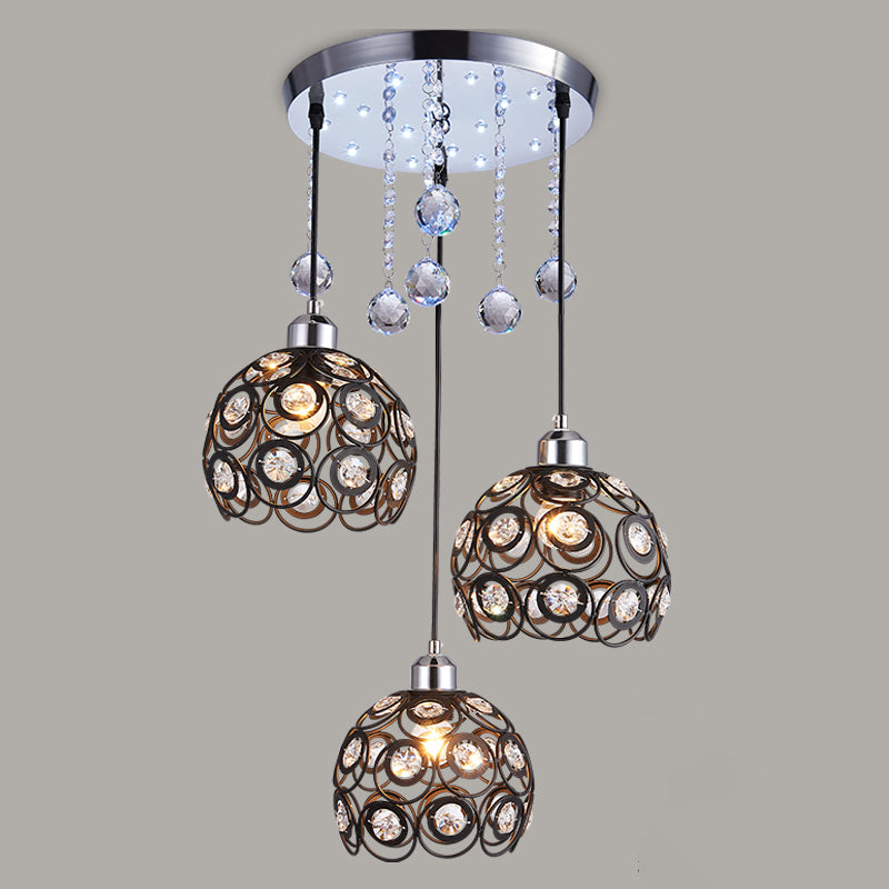 Lampe à chute de salle à manger à 3 têtes de lumière multi-pendentif moderne avec une teinte cristalline mondiale