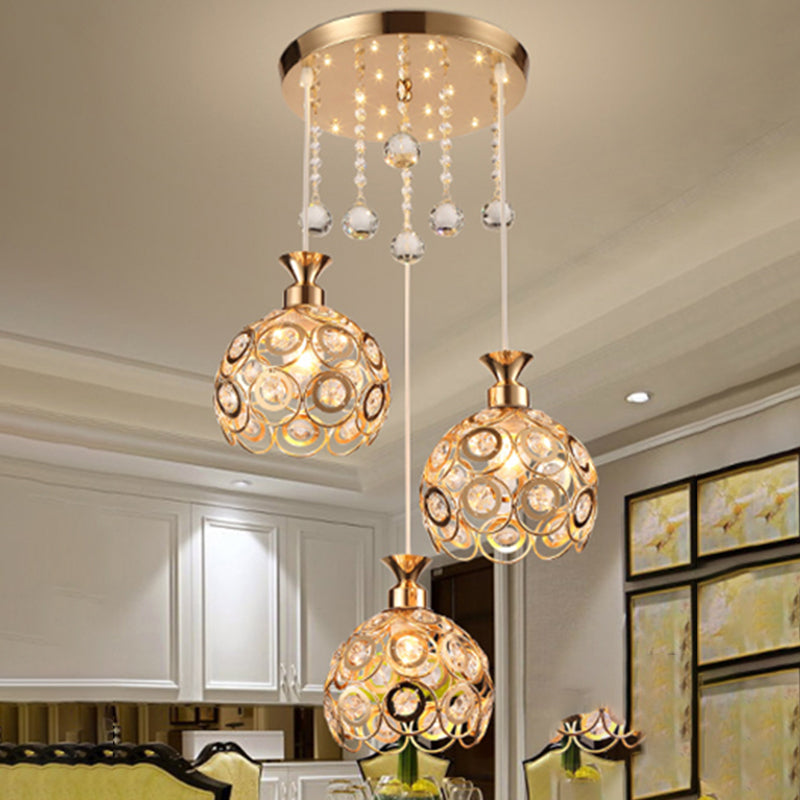 Lampe à chute de salle à manger à 3 têtes de lumière multi-pendentif moderne avec une teinte cristalline mondiale