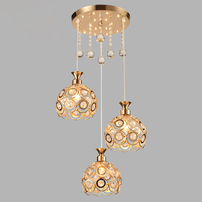 Lampe à chute de salle à manger à 3 têtes de lumière multi-pendentif moderne avec une teinte cristalline mondiale