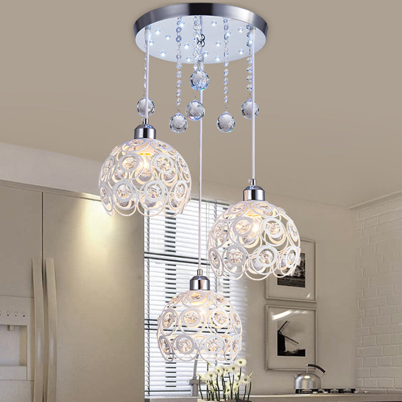 Lampe à chute de salle à manger à 3 têtes de lumière multi-pendentif moderne avec une teinte cristalline mondiale
