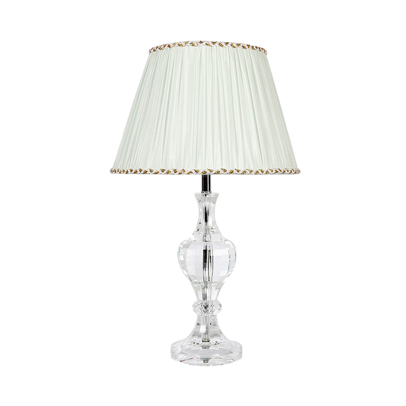 1 Light Bedroom Night Light Minimalism White Nightstand Lamp with Tapered Fabric Shade