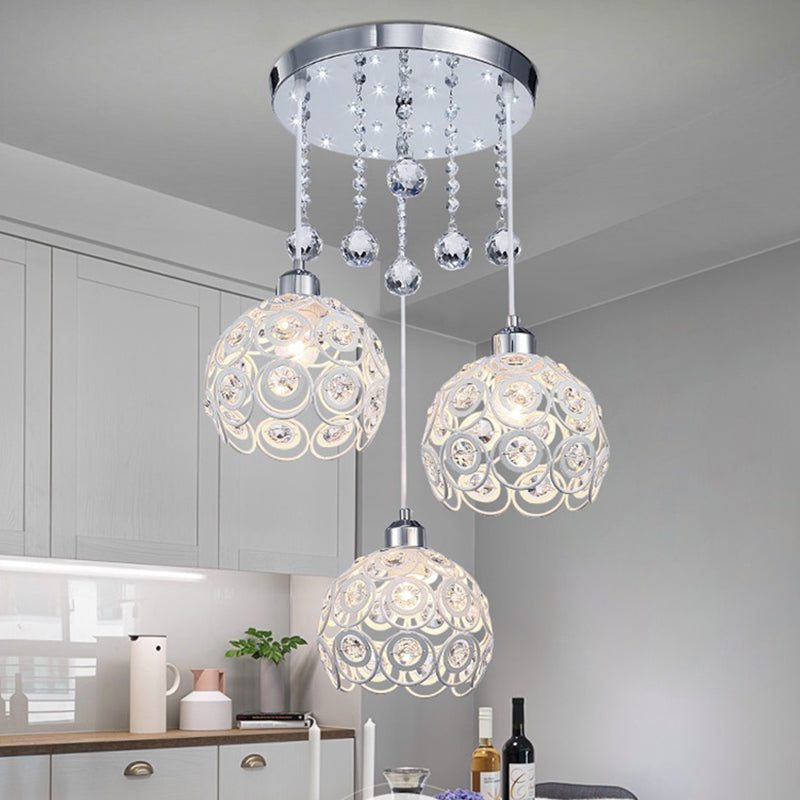 Lampe à chute de salle à manger à 3 têtes de lumière multi-pendentif moderne avec une teinte cristalline mondiale