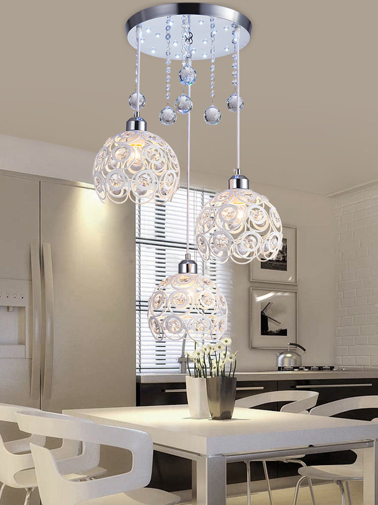 Lampe à chute de salle à manger à 3 têtes de lumière multi-pendentif moderne avec une teinte cristalline mondiale