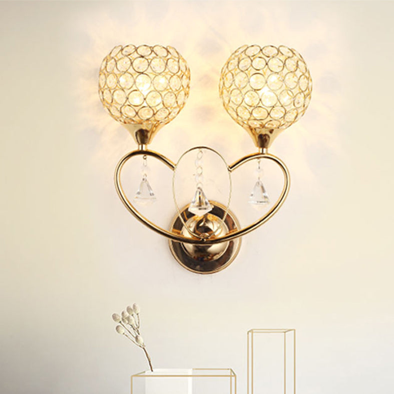 Crystal Ball Shaped Sconce Lighting Contemporary Gold Finish Wall Light for Living Room