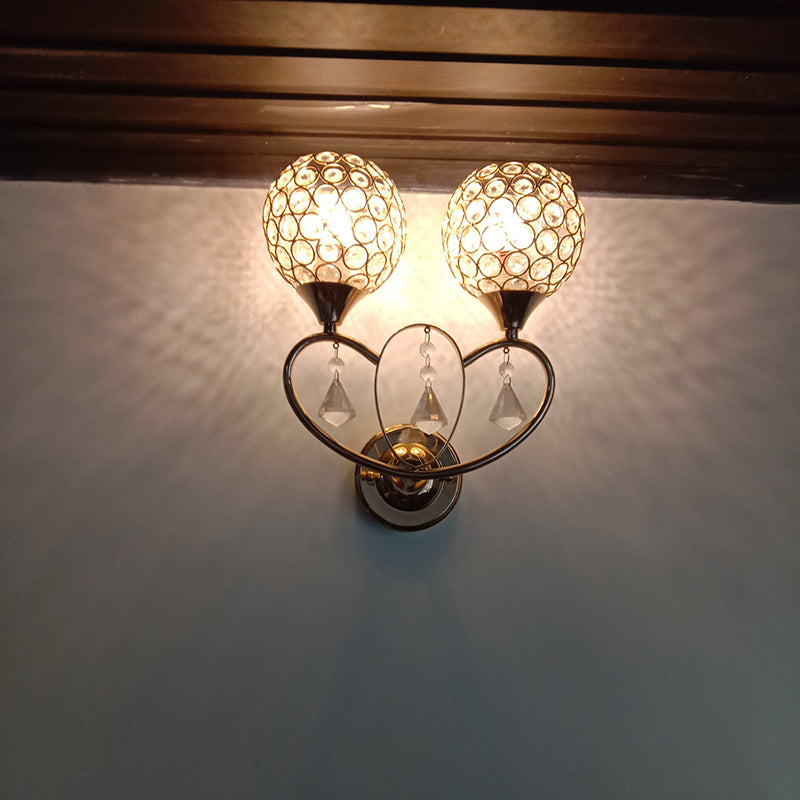 Crystal Ball Shaped Sconce Lighting Contemporary Gold Finish Wall Light for Living Room