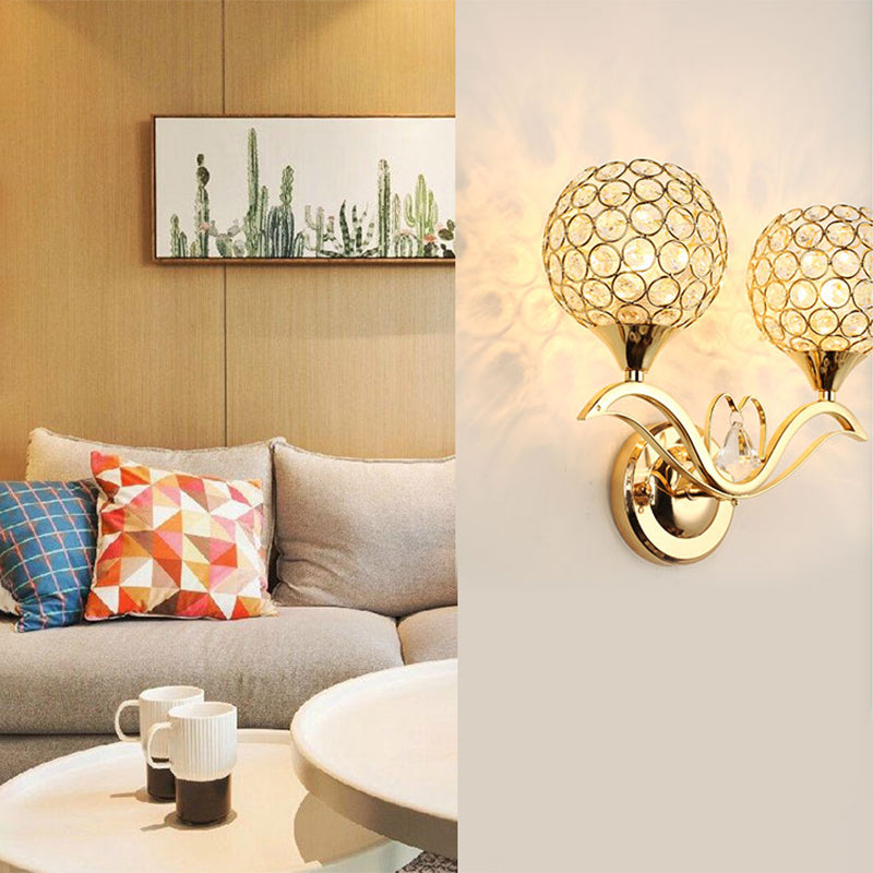 Crystal Ball Shaped Sconce Lighting Contemporary Gold Finish Wall Light for Living Room