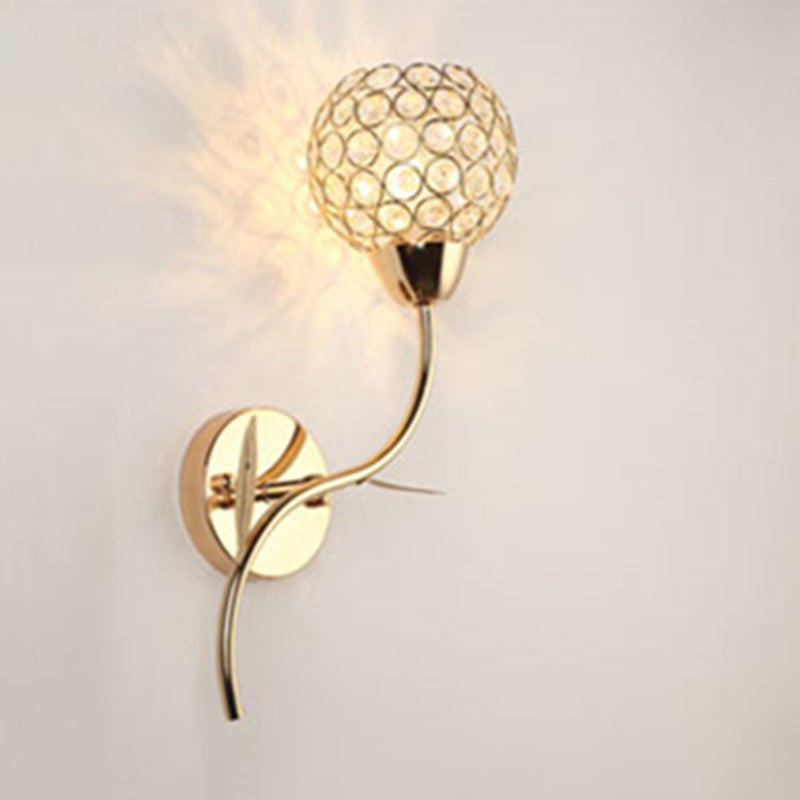 Crystal Ball Shaped Sconce Lighting Contemporary Gold Finish Wall Light for Living Room