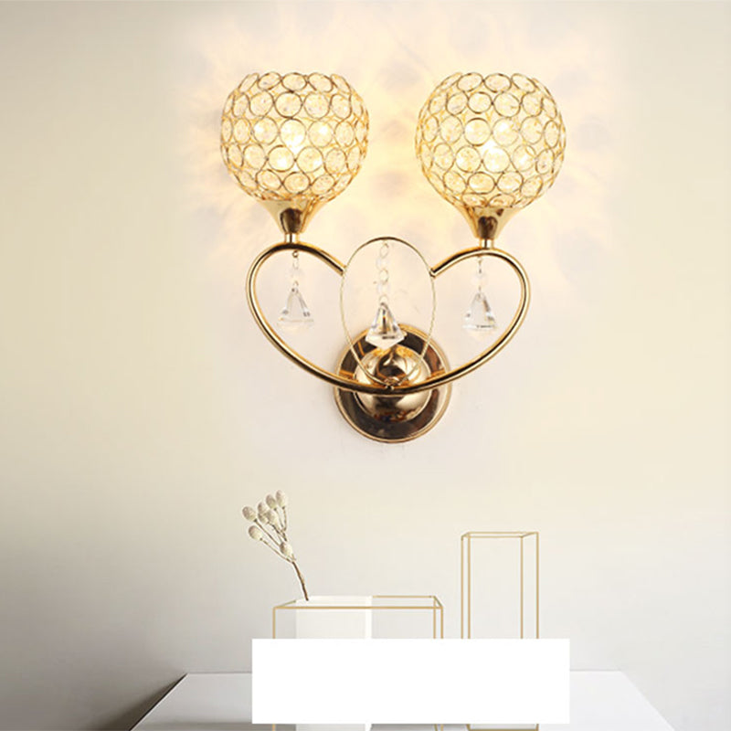 Crystal Ball Shaped Sconce Lighting Contemporary Gold Finish Wall Light for Living Room