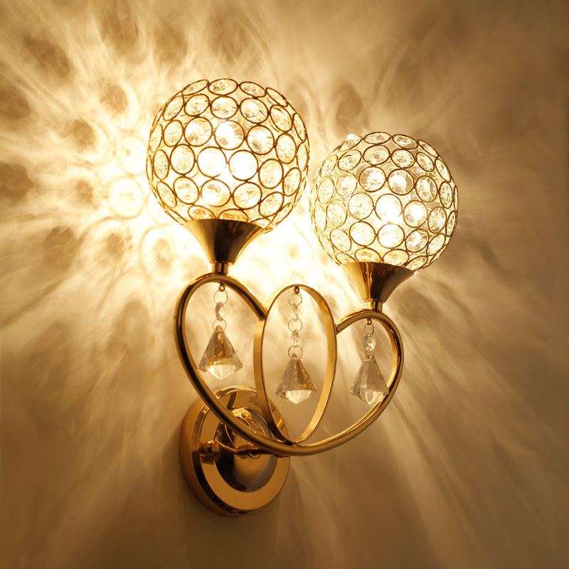 Crystal Ball Shaped Sconce Lighting Contemporary Gold Finish Wall Light for Living Room