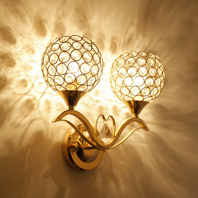 Crystal Ball Shaped Sconce Lighting Contemporary Gold Finish Wall Light for Living Room