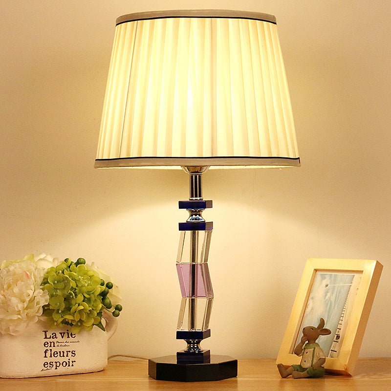 Tapered Drum Bedroom Table Lamp Countryside Fabric Single Light White Night Light