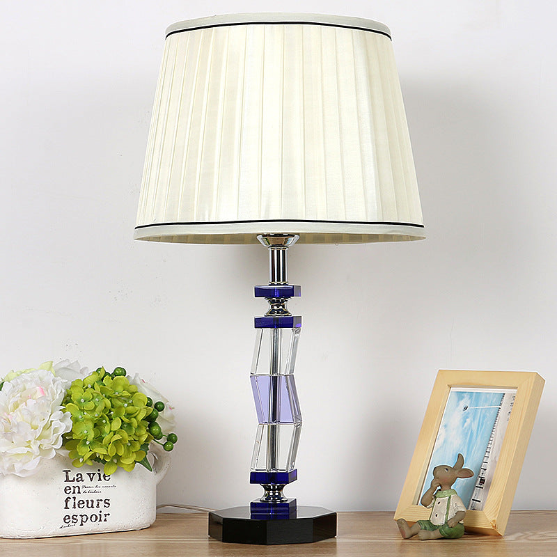 Tapered Drum Bedroom Table Lamp Countryside Fabric Single Light White Night Light