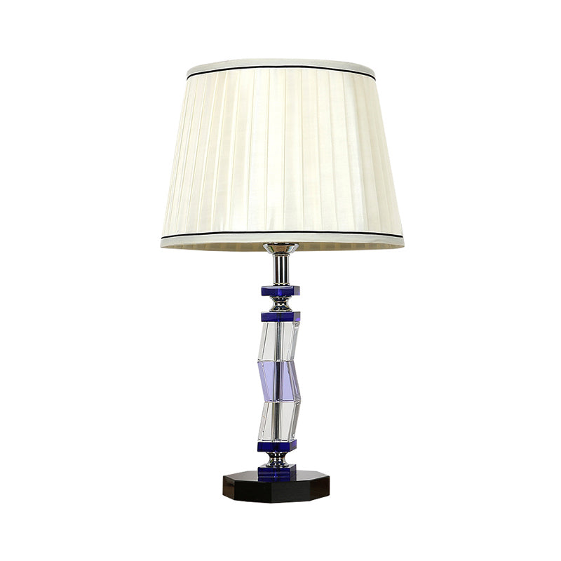 Tapered Drum Bedroom Table Lamp Countryside Fabric Single Light White Night Light