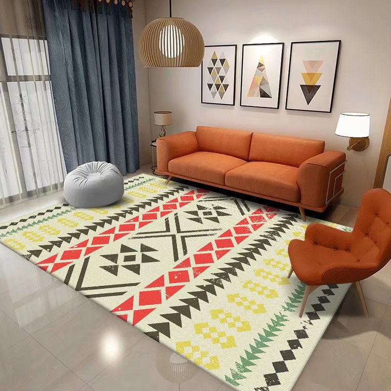 Nostalgia Home Decoration Carpet Geometric Printed Polyester Rug Non-Slip Backing Indoor Carpet