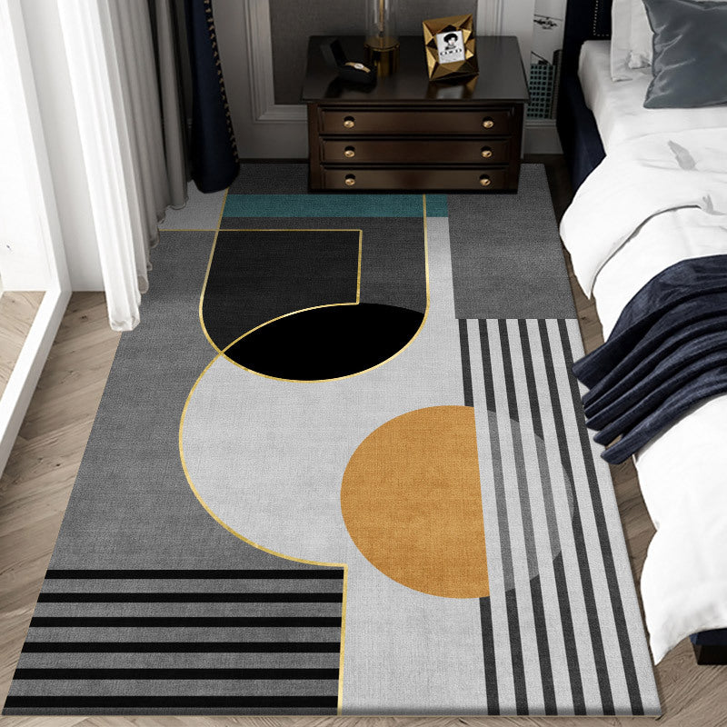 Simple Indoor Room Area Rug Brown Geometric Carpet Polyester Non-Split Indoor Carpet