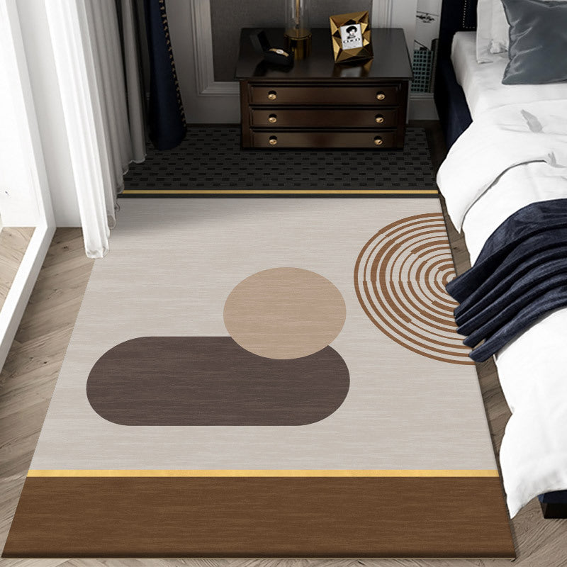 Simple Indoor Room Area Rug Brown Geometric Carpet Polyester Non-Split Indoor Carpet