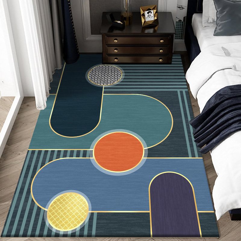 Simple Indoor Room Area Rug Brown Geometric Carpet Polyester Non-Split Indoor Carpet