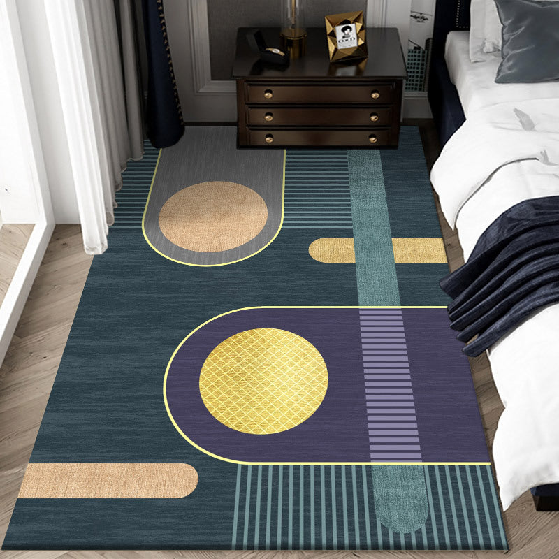 Simple Indoor Room Area Rug Brown Geometric Carpet Polyester Non-Split Indoor Carpet