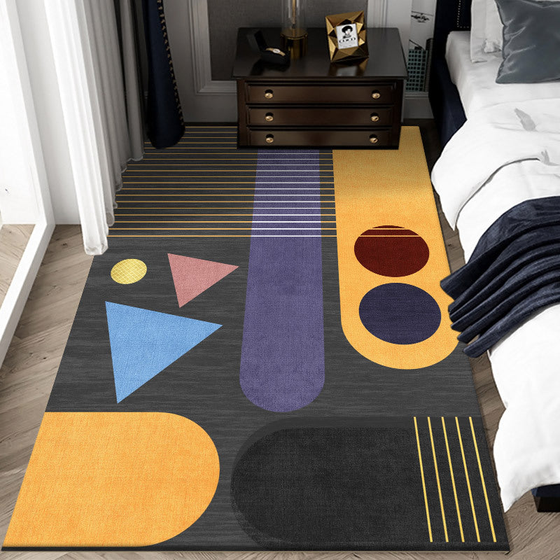 Simple Indoor Room Area Rug Brown Geometric Carpet Polyester Non-Split Indoor Carpet