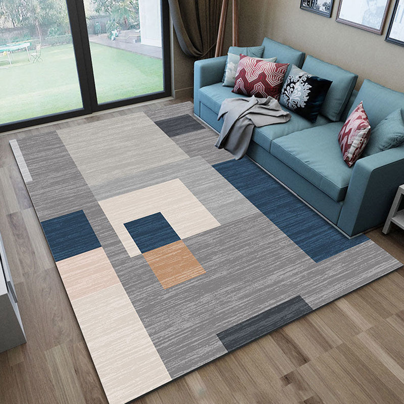 Casual Blue Tone Geometric Rug Modern Area Rug Polyester Stain Resistant Carpet for Living Room