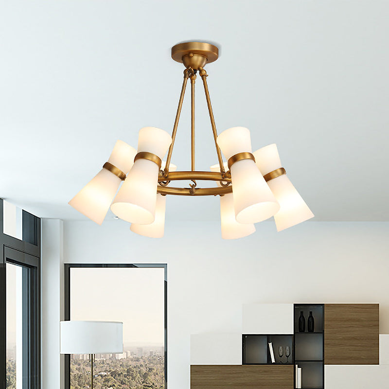 Wide Flare Ceiling Chandelier Modernism Opal Glass 16 Bulbs Black/Gold Pendant Lighting Fixture