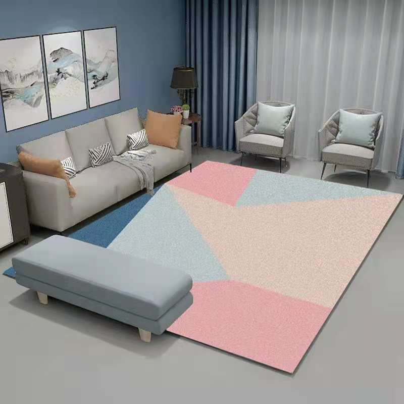 Modern Geometric Area Rug Contrast Panel Rug Polyester Non-Slip Backing Carpet for Living Room