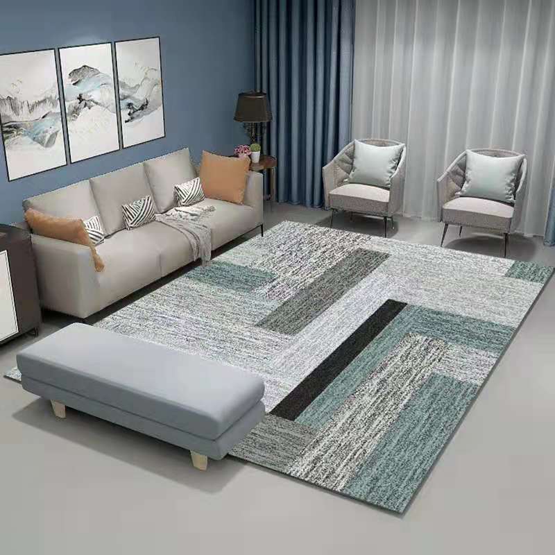 Contemporary Indoor Carpet Contrast Panel Geometric Area Rug Polyester Carpet with Non-Slip Backing
