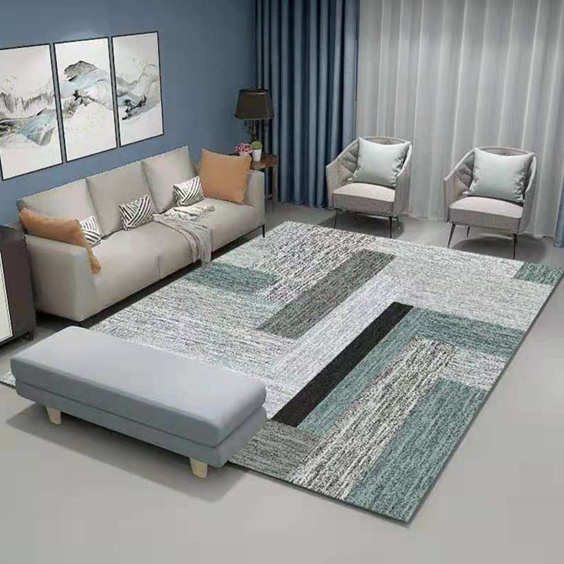 Contemporary Indoor Carpet Contrast Panel Geometric Area Rug Polyester Carpet with Non-Slip Backing