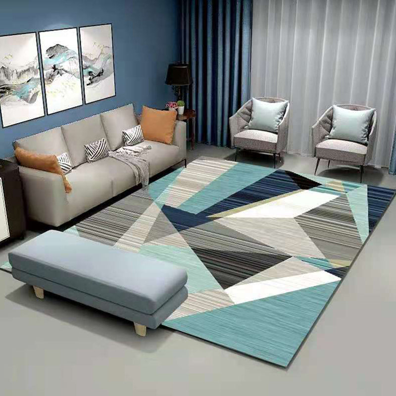 Contemporary Indoor Carpet Contrast Panel Geometric Area Rug Polyester Carpet with Non-Slip Backing
