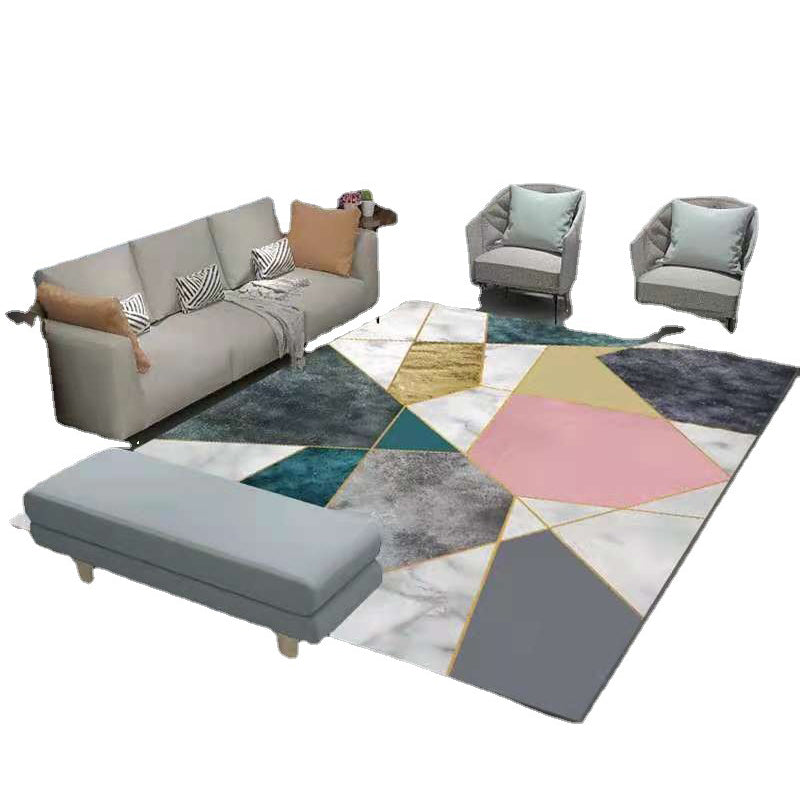 Contemporary Indoor Carpet Contrast Panel Geometric Area Rug Polyester Carpet with Non-Slip Backing