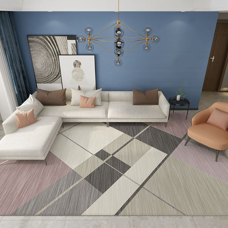Bold Geometric Indoor Rug Modern Carpet Polyester Stain Resistant Area Carpet for Living Room
