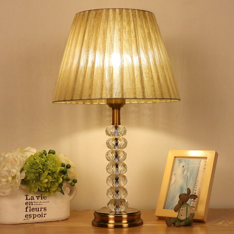 Lámpara de mesa de noche de cristal transparente con pantalla plisada, luz rústica para mesita de noche de dormitorio de 1 luz en color beige