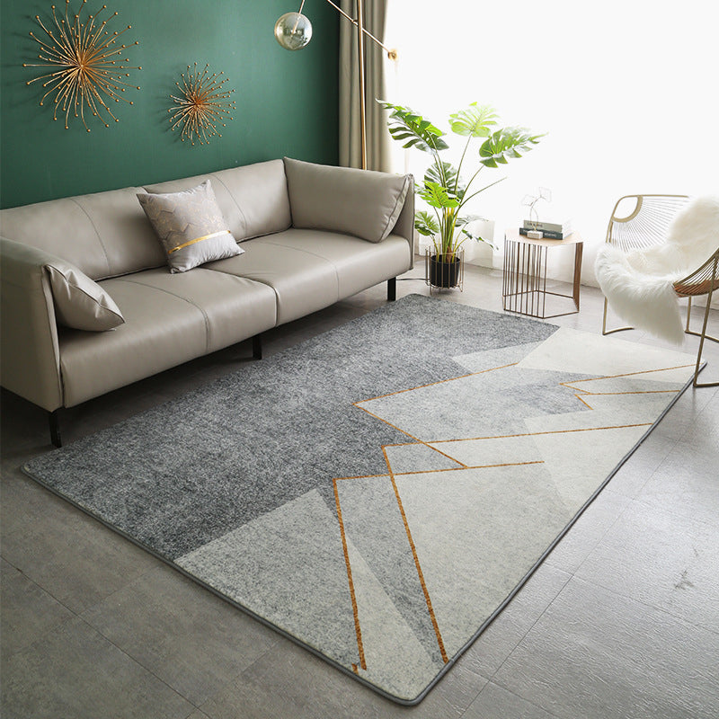 Fancy Gray Tone Indoor Rug Geometry Print Rug Polyester Stain Resistant Living Room Rug